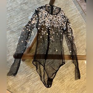 Miu Miu $17k Crystal Draped Mesh Bodysuit top